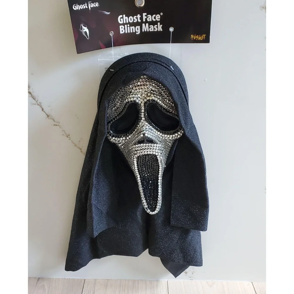 Ghost Face Bling Mask Spirit Halloween Black Rhinestone Adult One Size Costume